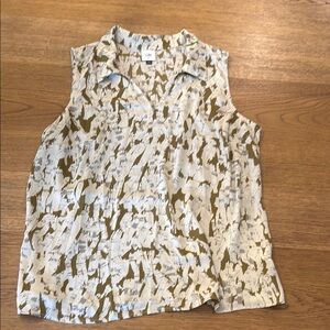 CAbi Cream Sleeveless Button Down Shirt with Notched Collar